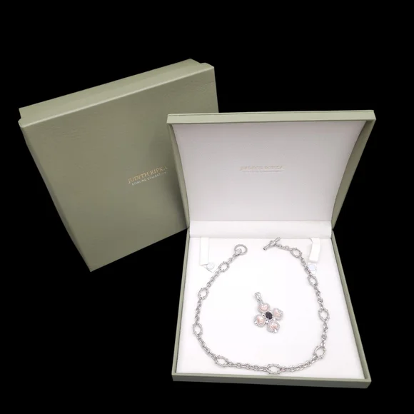 Judith Ripka 925 SS Pink Quartz Smokey Quartz CZ Maltese Cross Pendant/ Necklace - Picture 2 of 10